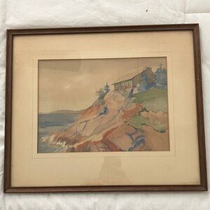 Framed Coastal Watercolor Painting